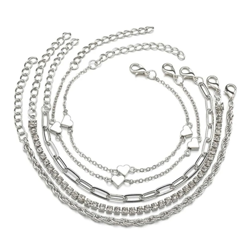 5pcs Rhinestone & Heart Decor Bracelet For Women Fashion Jewelry Gift We… - Picture 4 of 5